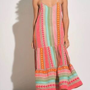 Women’s Multicolor Striped Maxi Dress - Pink & Coral